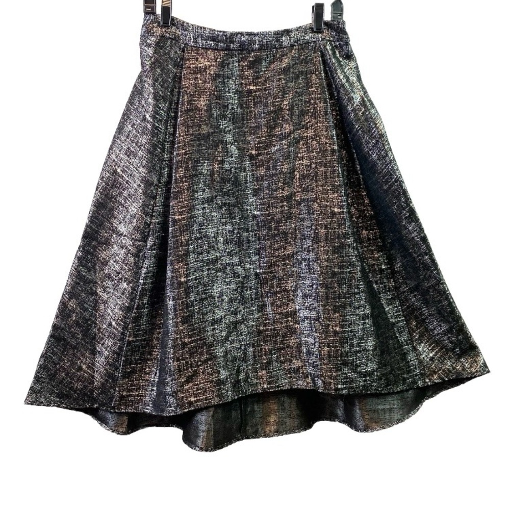 Lela Rose Womens Skirt Black Silver Metallic Hi-Lo A-Line Midi Sz 10